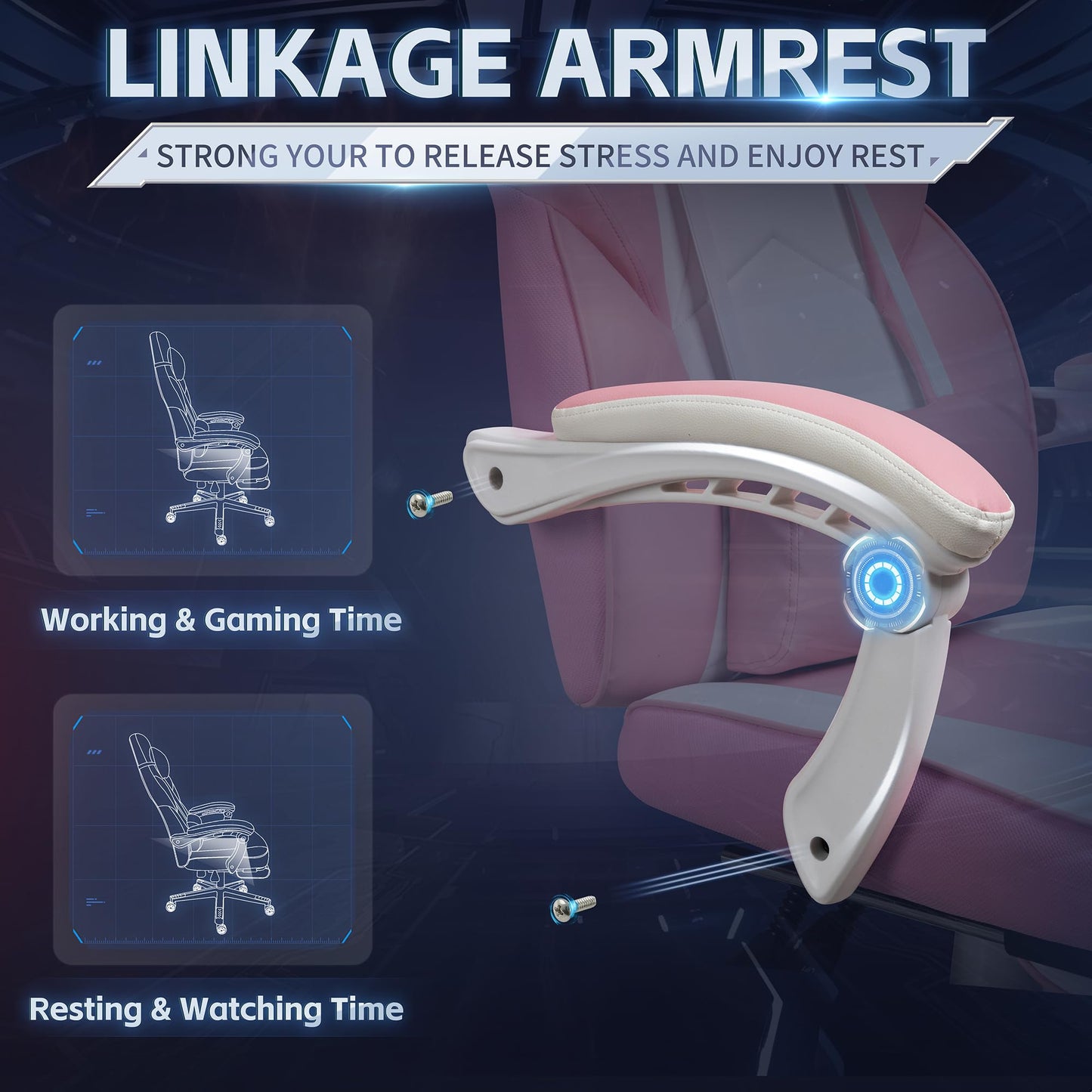 Gaming Chair with Footrest & Lumbar Support, Ergonomic Racing Style Computer Chair, 360° Swivel Height Adjustable Video Game Chair, Massage Office Chair Gaming Equipment, Pink