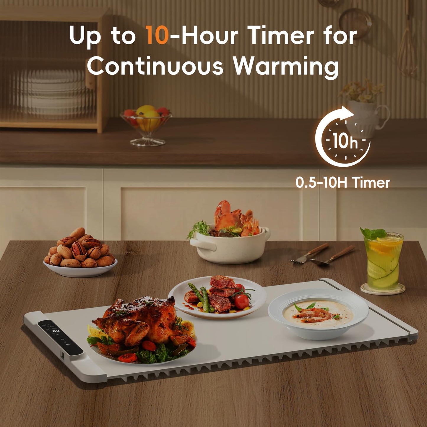 Dcorn Food Warming Mat, 26'' x 15'' Electric Silicone Warming Tray with 11-Temp Control & Timer, Child Lock, Portable Food Warmer Mat for Buffets, Parties & Gatherings