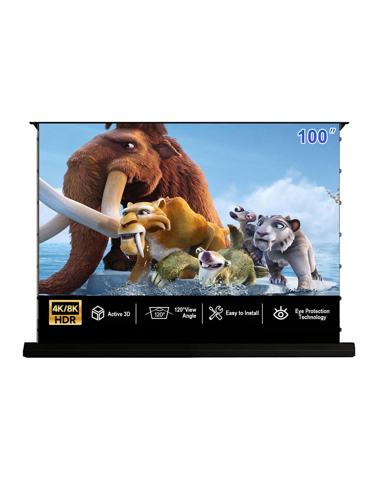 IN&VI 100" Fresnel Floor Rising Projector Screen Motorized for Long/Standard Projector,Motorized Projector Screen 4K/8K Ultra HD 3D Active,Movie Screen for Home Theater,90% Ambient Light Rejecting