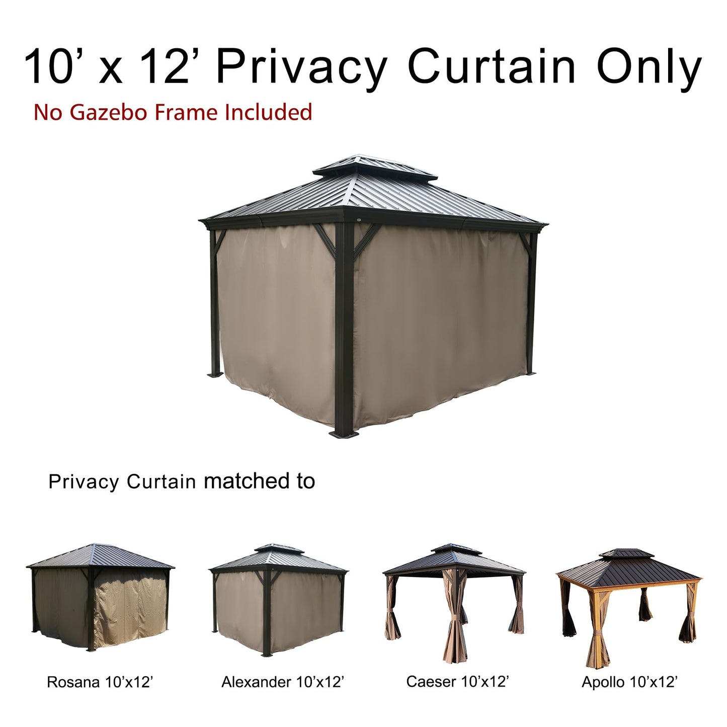 Kozyard Privacy Curtain Outdoor Waterproof Sidewall for Hardtop, OEM Replacement for Patio Gazebo Curtains - Alexander, Caesar, Rosana, Apollo (10ft x 12ft, Brown