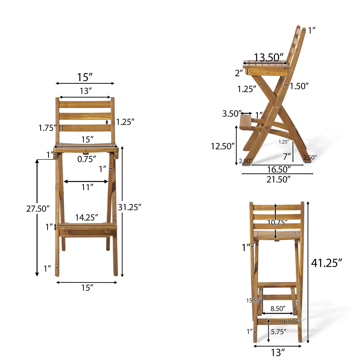 Christopher Knight Home Tundra Outdoor Foldable Wood Barstool Set, 2-Pcs Set, Natural