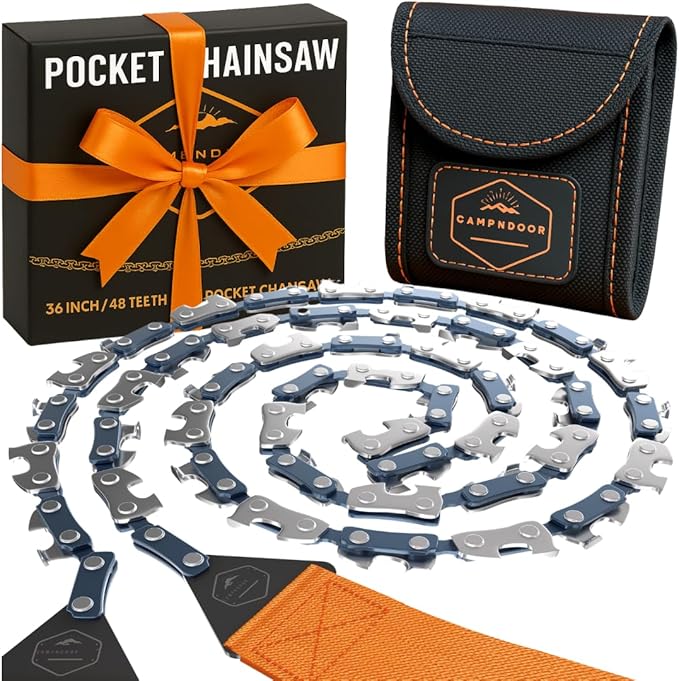 Pocket Chainsaw Survival Gear Supplies - Hand Chain Saw for Camping, Hiking & Backpacking - Manual Wire Saw for Trees - Po...