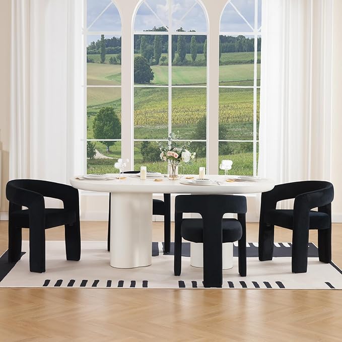 DAYALANE Barrel Dining Chairs Set of 4, Upholstered Accent Kitchen Chair with Arms Modern Recycled Polyester Armchair Comfy Velvet Side Chair for Living Room/Home Office/Reception, Black Velvet