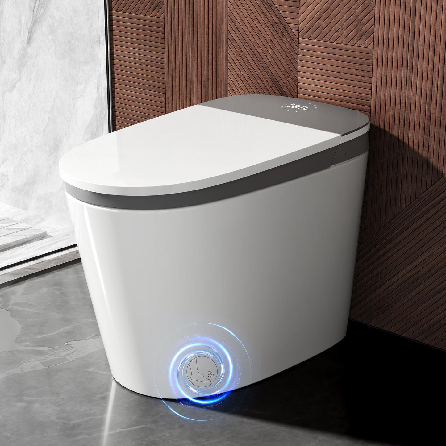 Hawkrown Smart Toilet with Built-in Tank and Pump-assisted Flushing, Foot Sensor Operation, Heated Seat, Dryer, Multiple Cleaning Modes, Digital Display (ST-PRO)