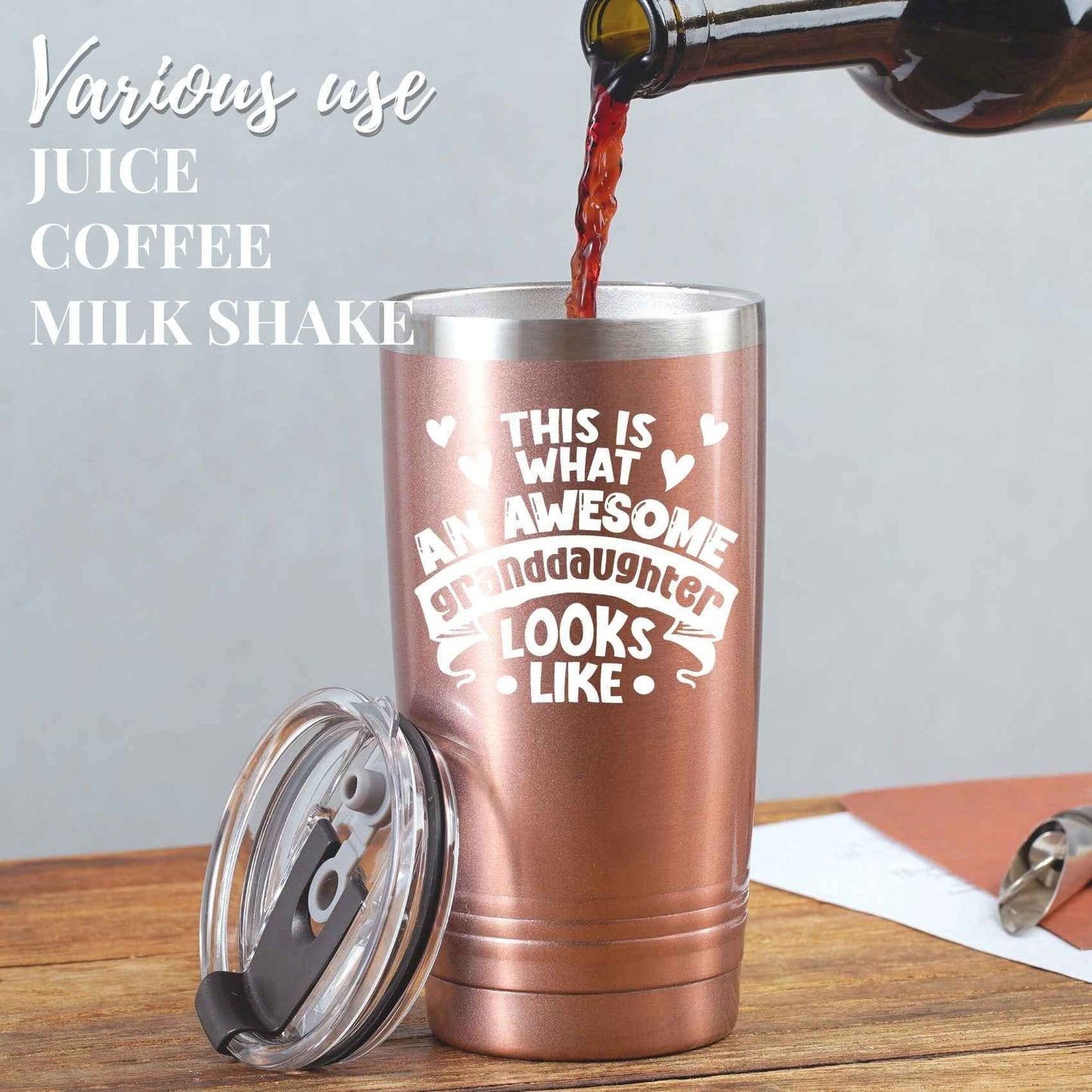 Onebttl Granddaughter Gifts Tumbler, Grandkids Tumbler 20oz Coffee Cup with Lid, Best Gift for Granddaughter for Birthday & Christmas