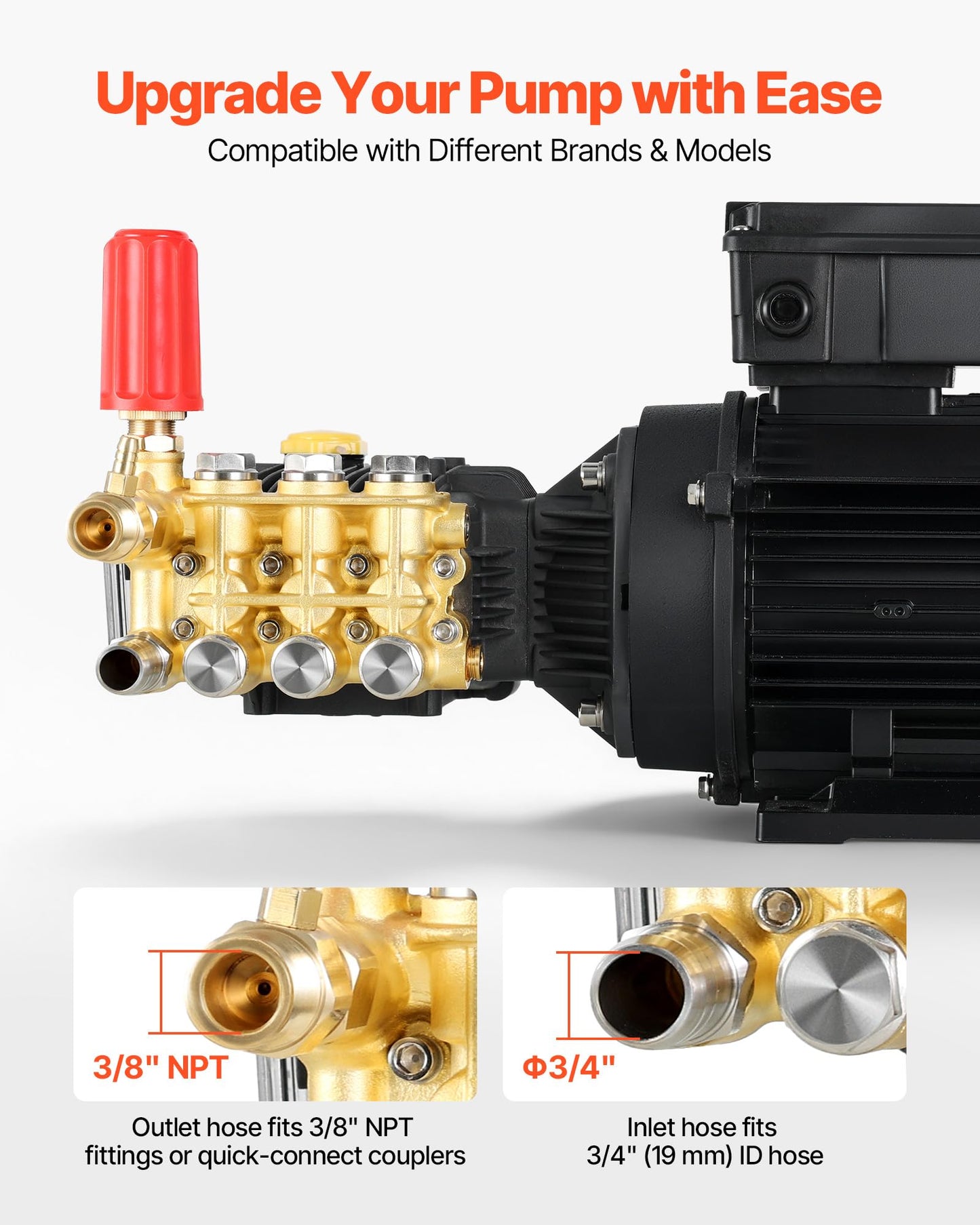 VEVOR Electric Pressure Washer Pump Kit, 1220 PSI, 2.2 GPM, Triplex Power Washer Pump with 2 HP Motor 120 V, Includes Wall Mount Bracket, Spray Gun, Wand, Hose, 5 Nozzles, for Washing Cars, Gardens