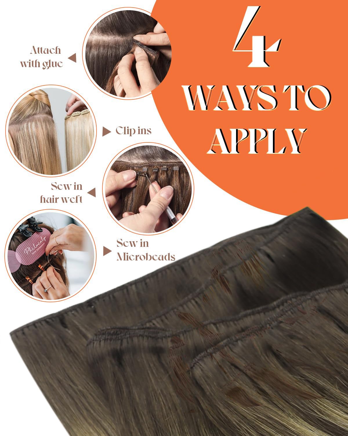 Sunny Hair Sew in Hair Extensions Real Human Hair Dark Brown Ombre Golden Brown Mix Blonde Weft Hair Extensions Human Hair Bundl