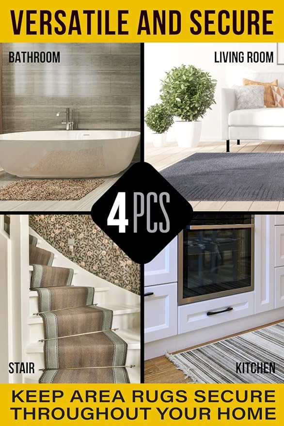 Anti Slip Rug Corner Grips - Four Pack - Quickly and Easily Secure Rugs and Runners to Laminate and Wooden Floors - by The Good Stuff