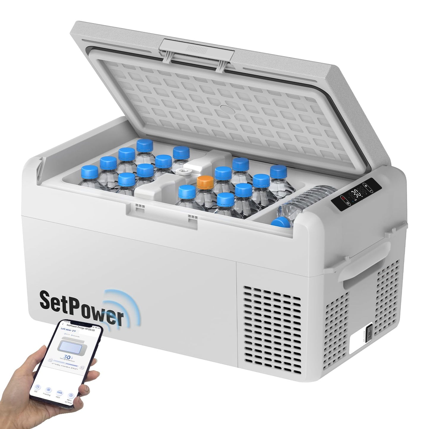 Setpower 12V Refrigerator 50 Hours Backup Cooling 21 Quart 12V Coolers for Vehicles Portable Freezer for Travel Car Fridge Electric Cooler for Car Camping Truck Van RV SUV Road Trip (RF20,Grey)