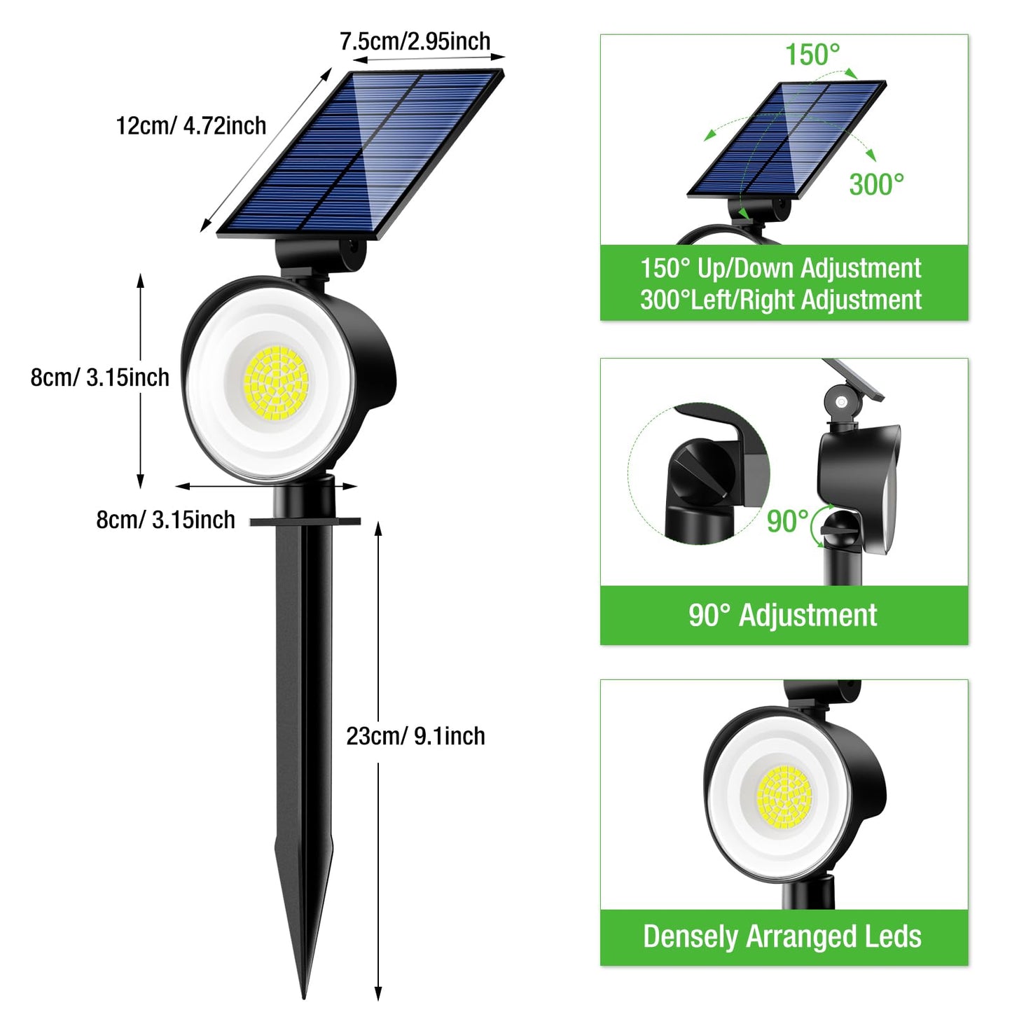 nipify 4 Pack Solar Lights Outdoor Waterproof, 53 LED Solar Spot Lights with 3 Modes Landscape Spotlights for Outside Garden Yard Trees