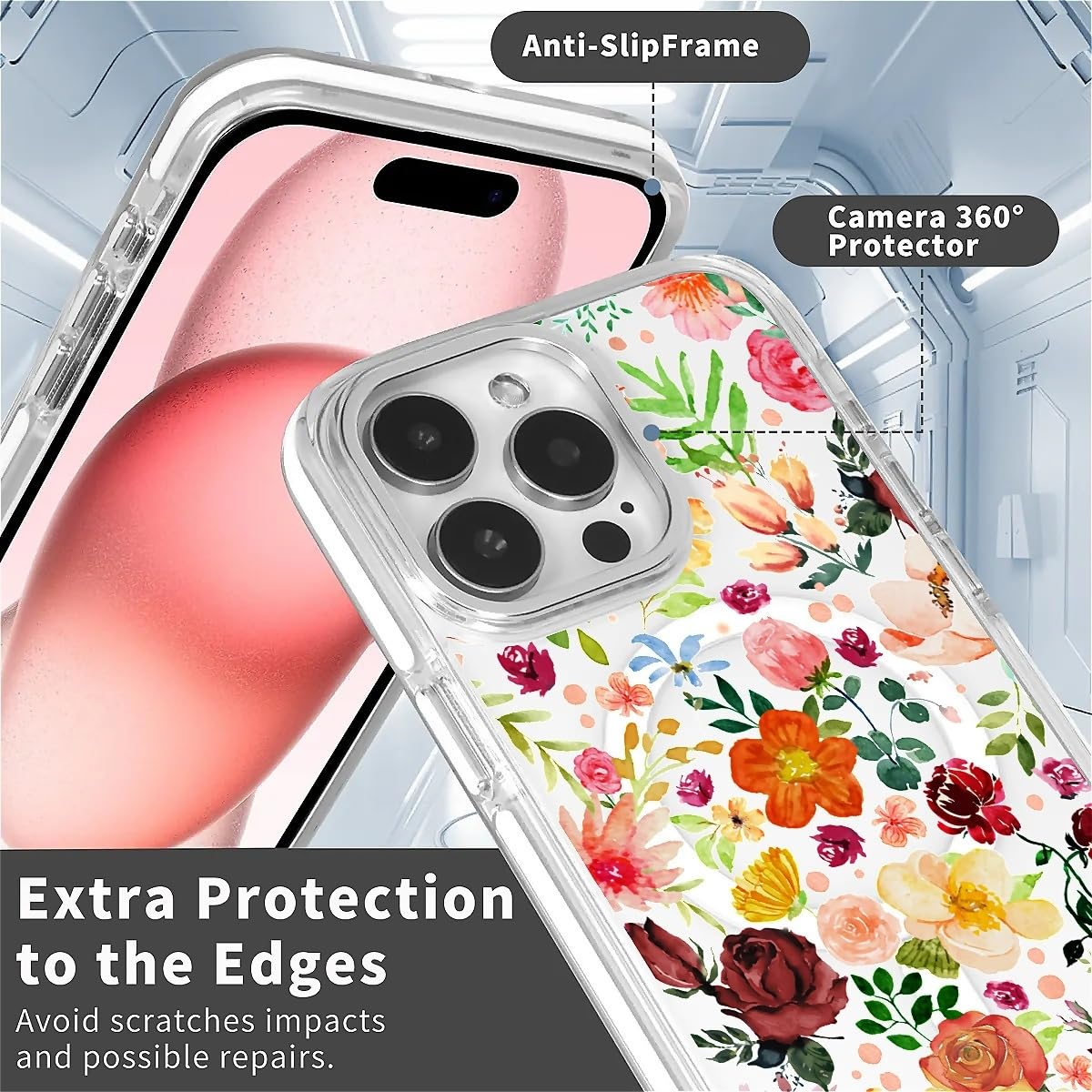 Okbuok For Iphone 13 Pro Case [Compatible With Magsafe],Girls Women Clear Magnetic Case Silicone Shockproof Protective Cover Wit