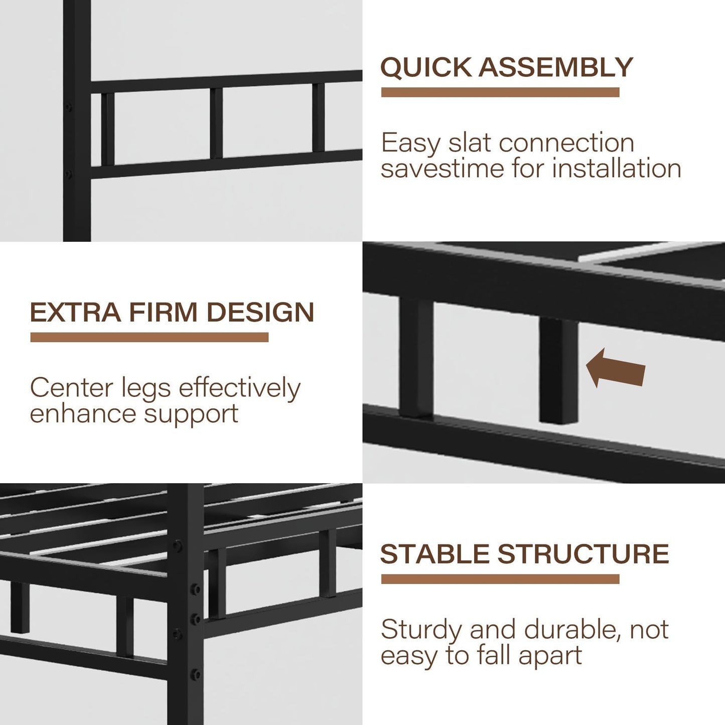 Canopy Bed Frame Full with Headboard and Footboard, Mattress Foundation Platform with Metal Slats Support, Underbed Storage Space, No Box Spring Needed, Easy Assembly, Black