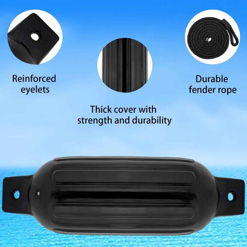 ISURE MARINE 4 Pack Boat Fender Marine Bumper Covers (Black, 6.5 x 23 inches)