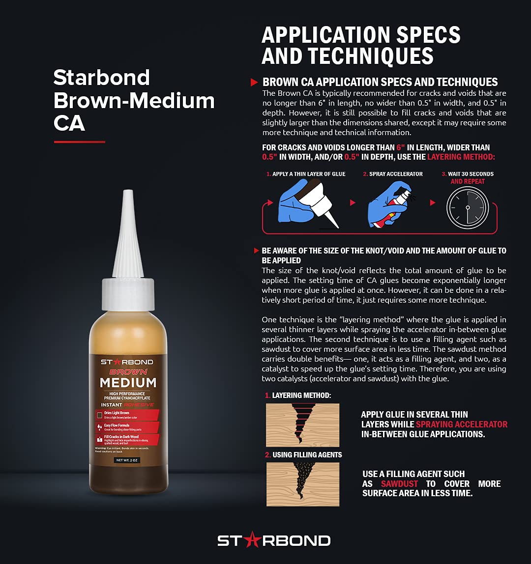 STARBOND Light Brown Medium CA Glue Pro Kit (2 oz) – Premium Cyanoacrylate Super Glue Knot Filler – for Woodworking, Woodturning, Carpentry, Furniture Repair, Crack Filling, Guitar Repair, Hobby