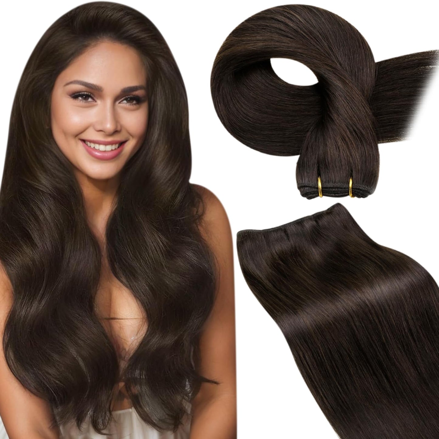 LaaVoo Weft Hair Extensions Human Hair Dark Brown Sew in Hair Extensions Real Human Hair for Women Brown Sew in Weft Hair Extens