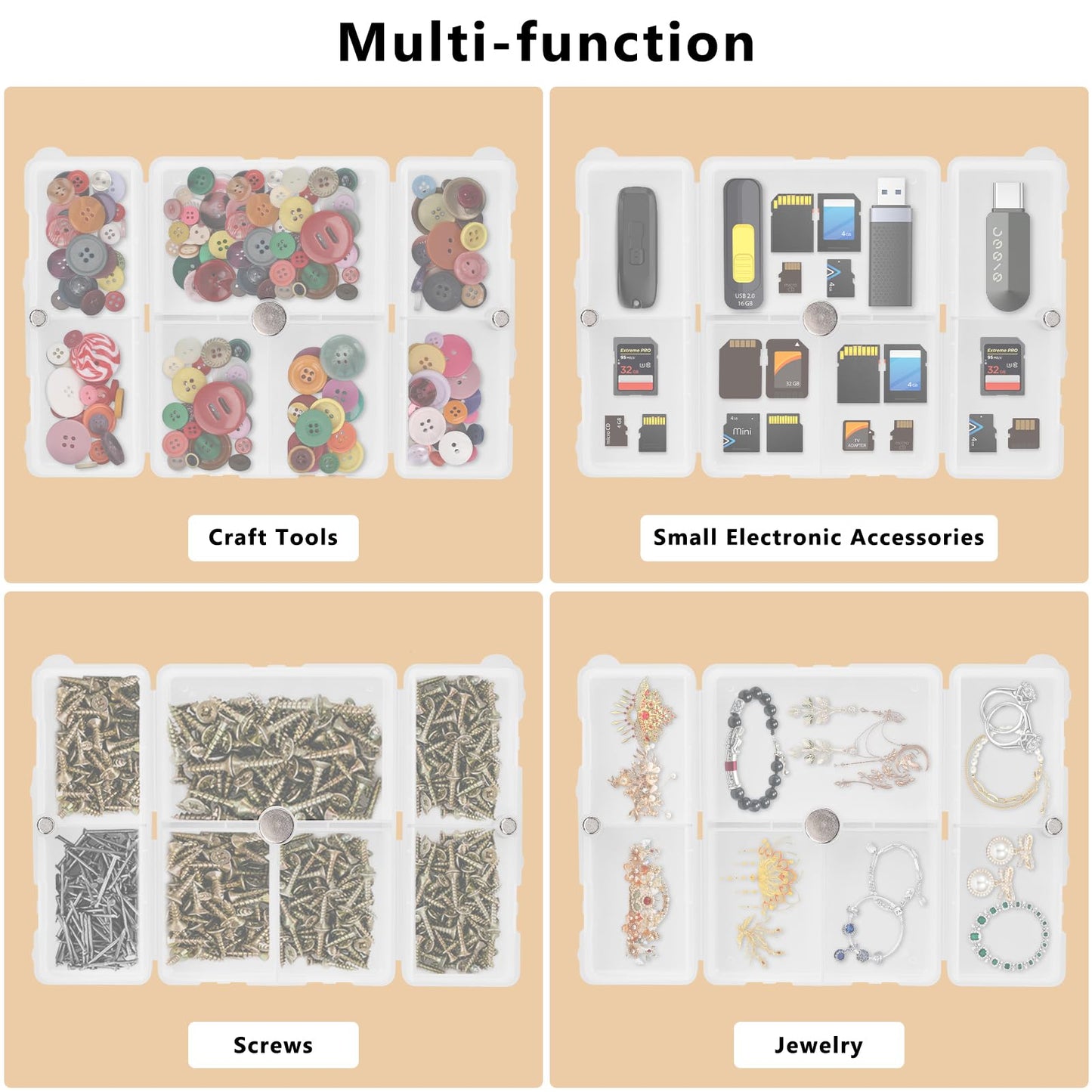 FYY 2 Pcs Daily Pill Organizer, 7 Compartments Portable Pill Case Travel Pill Organizer,[Folding Design] Pill Box for Purse Pocket to Hold Vitamins,Cod Liver Oil,Supplements and Medication-Clear