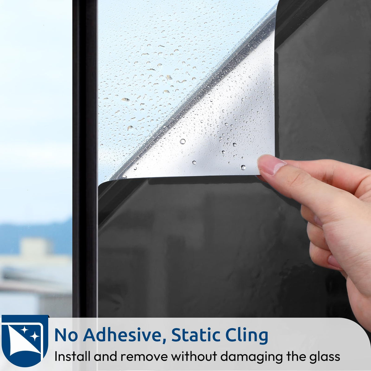 rabbitgoo Window Privacy Film One Way Window Tint for Home, Removable Reflective Heat Sun Blocking Anti UV Glass Door Covering, Mirror Tinting Film House Office, 17.5 in X 6.5 Feet, Black Silver