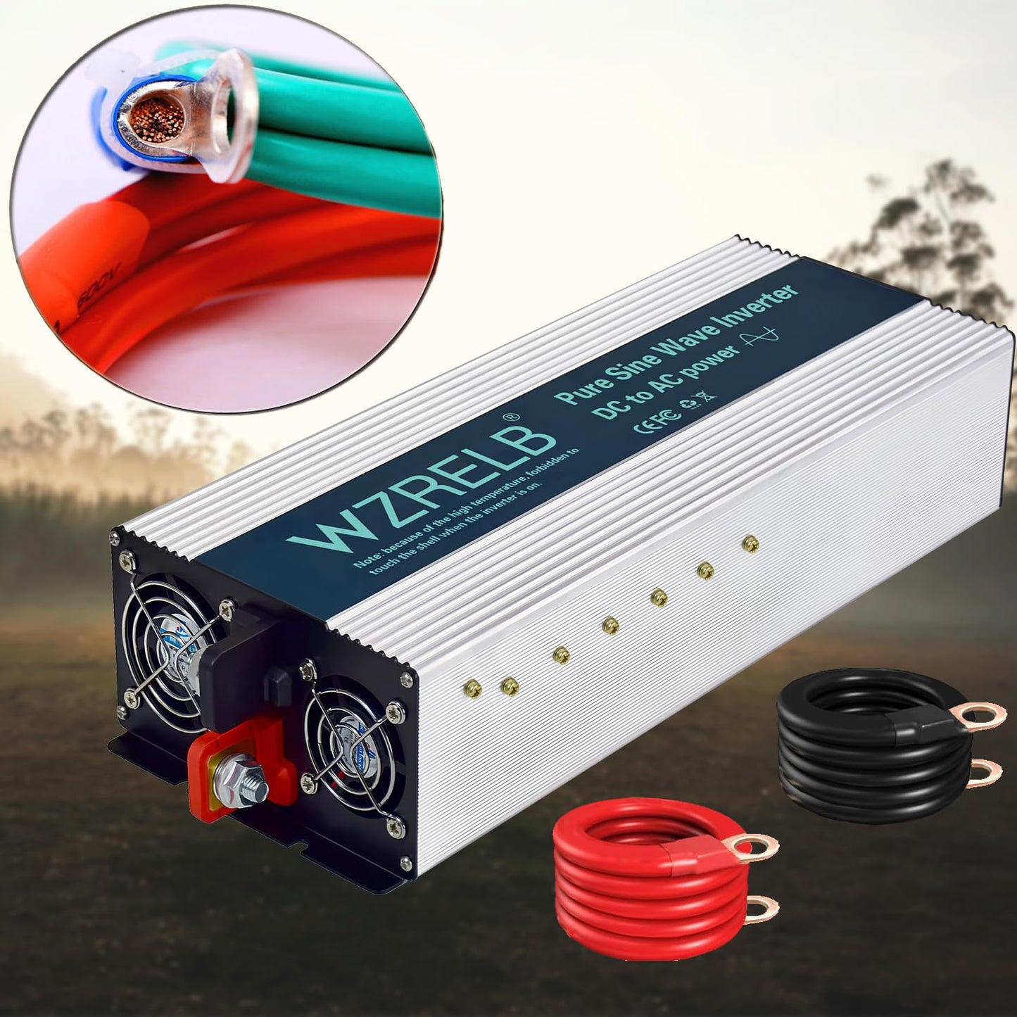 WZRELB 3000W Pure Sine Wave Inverter 24V DC to 110V 120V AC with LED Display,Remote Controller,Off-Grid Power Converter 6000W Surge with Dual AC Outlets, Hardwire Terminal for Home, RV, Truck, Camping