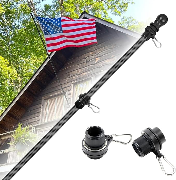 HIBLE Tangle Free Flag Pole 7 FT Carbon Fiber Flag Pole 1 Inch Black Flag Pole for House 6 Sections Adjustable Flag Poles...