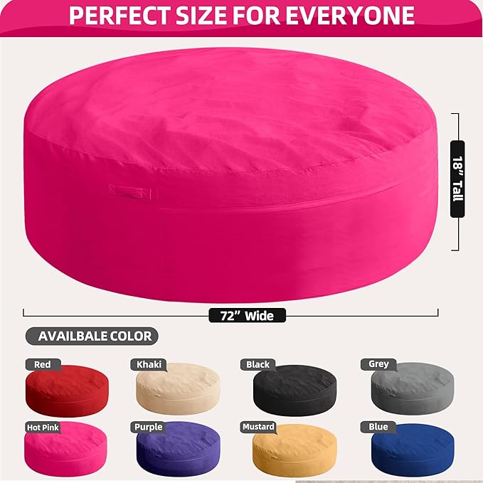 HABUTWAY XX-Large Bean Bag Chair: Giant 7' Memory Foam Furniture Bean Bag Chairs for Adults with Microfiber Cover 7Ft (Hot Pink)
