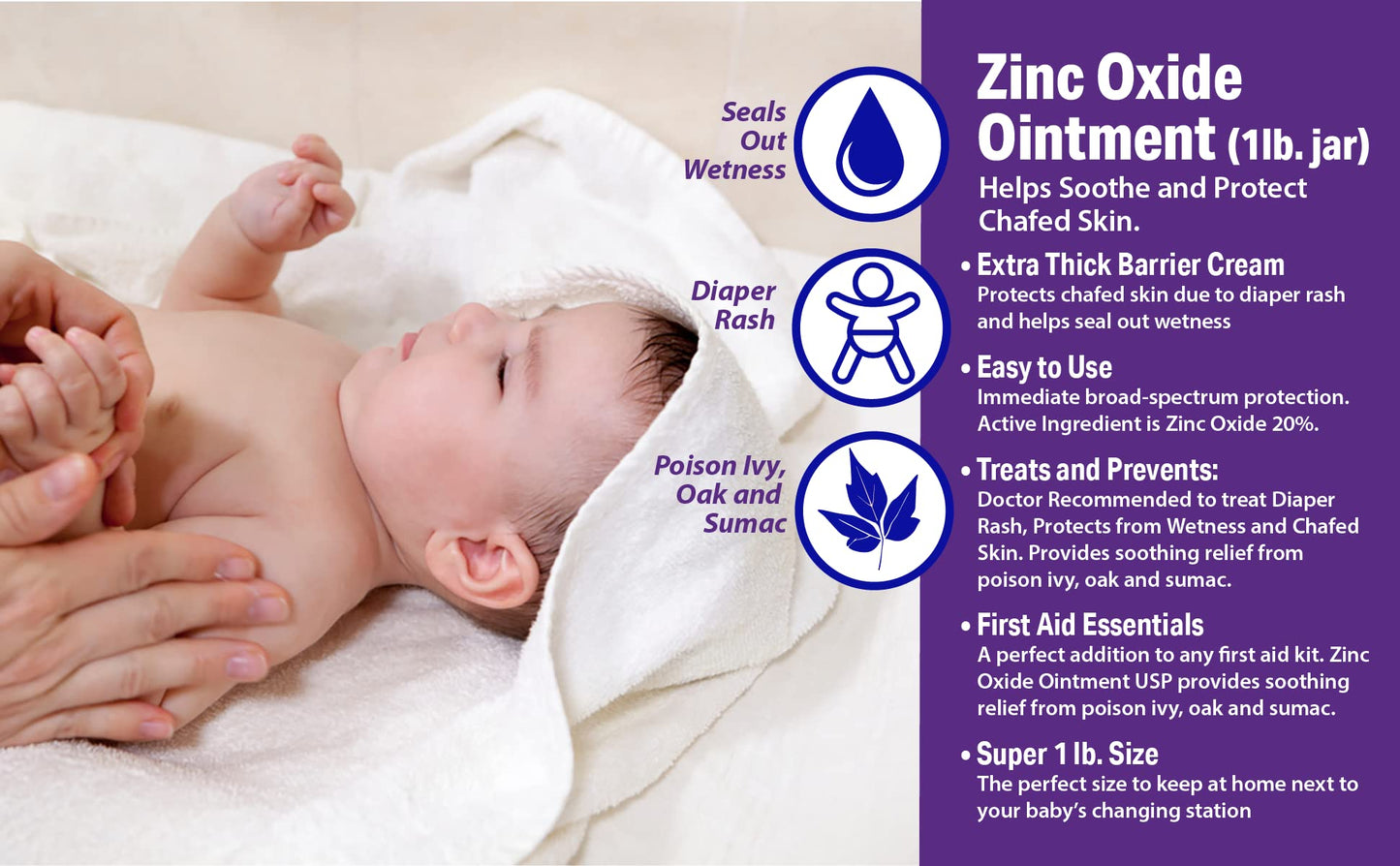 16 oz Globe Zinc Oxide 20% Skin Protectant Barrier Ointment, Treatment for Diaper Rash, Relief From Poison Ivy, Sumac & Oak, Protects From Wetness, Protects Chafed Skin