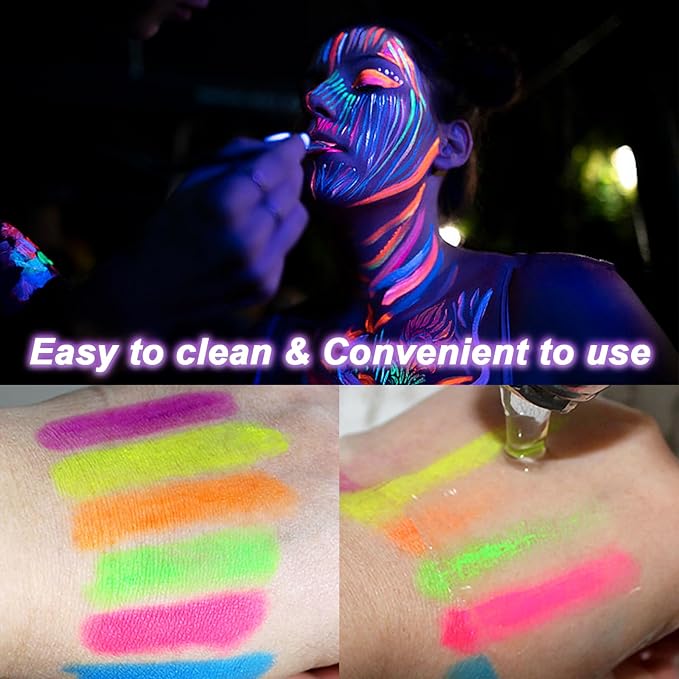 Glow in The Dark Face Body Paint, Glow In The Dark Under UV Black Light Sticks Makeup Neon Face Painting Kits for Adult Halloween Festival Accessory Glow Party Supplies (12 color pen)