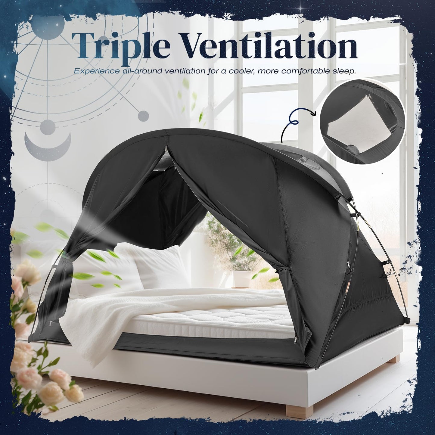 UNIHIMAL Bed Tent Canopy Full, Blackout Portable Sleep Tent Easy Setup, Breathable Mesh, Privacy Curtains for Adults, Ideal for Indoor