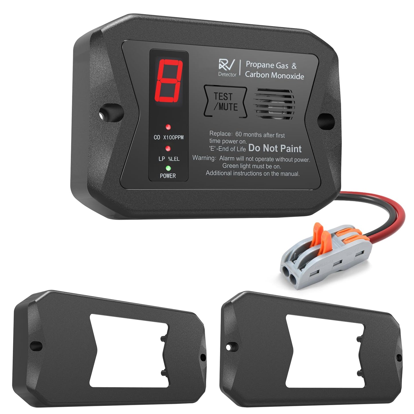 RV Dual LP/CO Alarm, RV Carbon Monoxide & Propane Detector, Hardwired-12V DC with 3 Different Brackets for Motorhome Travel Trailer, Motor Coach, Truck Camper (R502 Black)