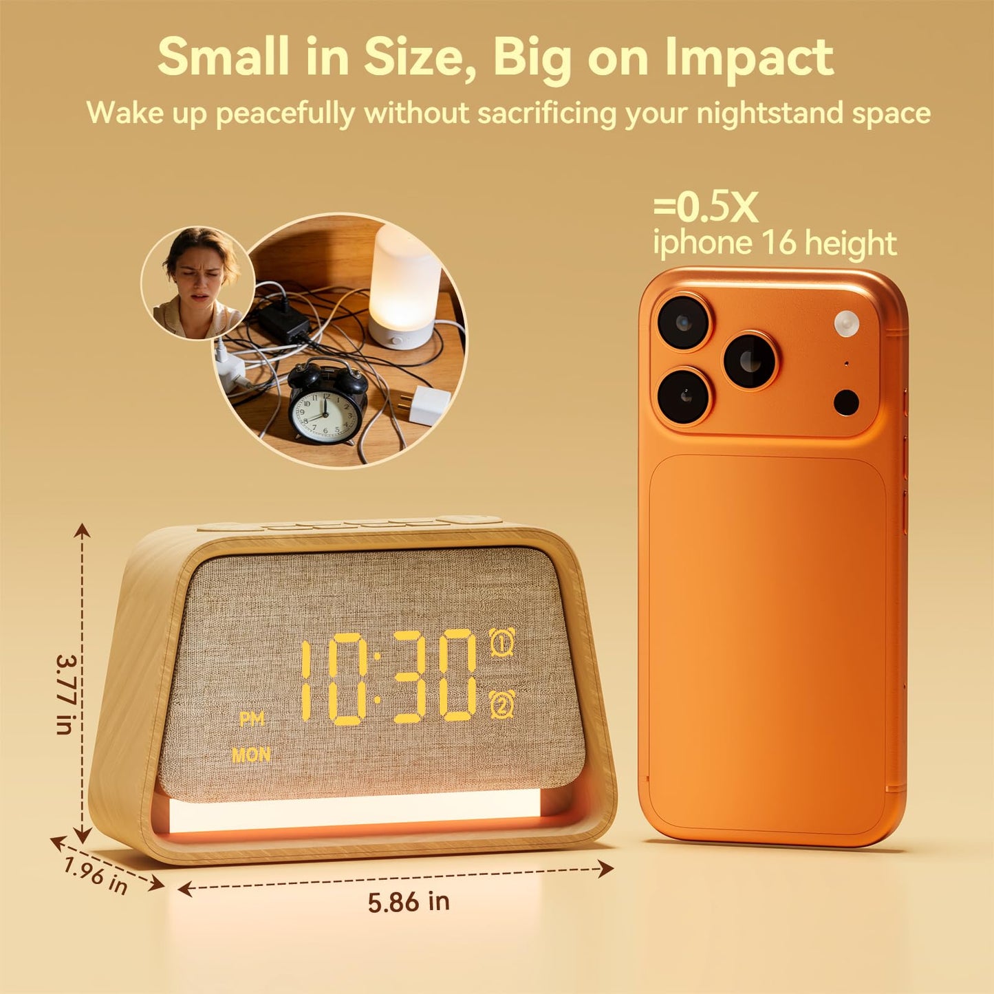 Vivilumens Wooden Alarm Clock White Noise Sound Machine for Sleep 10 Soothing Sounds 10 Natural Sounds for Adults Sleeping Digital Dimmable Night Light Gentle Clock for Bedroom Dual Alarm Ideal Gift