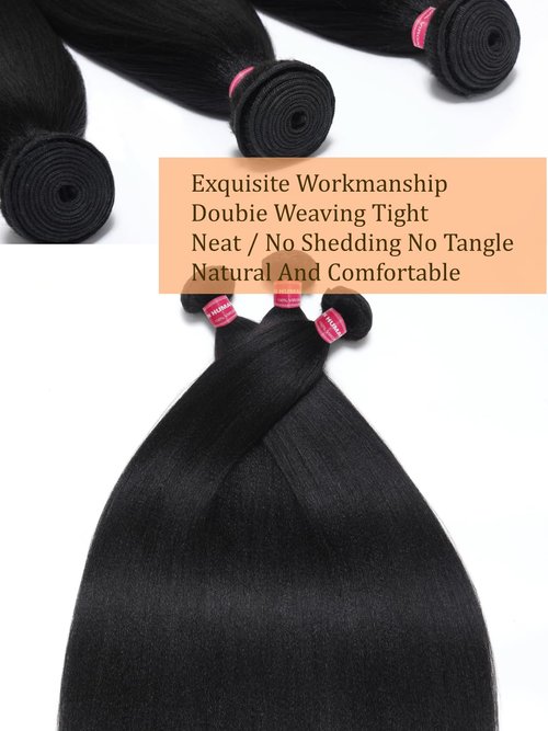Julia Hair 12A Yaki Straight Human Hair 1 Bundles 20 Inch Unprocessed Virgin Real Human Hair Weave Extensions for Women Clip in Kinky Straight Wig Bundles Natural Black