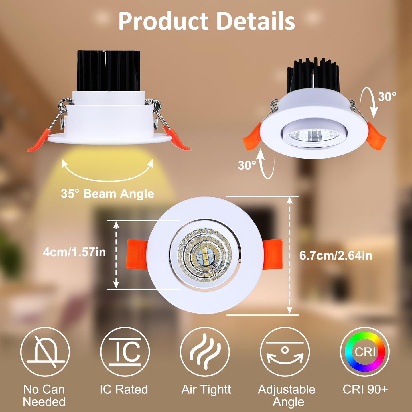 Smart WiFi 2 Inch LED Downlight, 5W RGBCW Recessed Light 2700K-6000K, Dimmable COB Color Changing, Compatible with Alexa/Google, LED Driver Included, 6 Pack