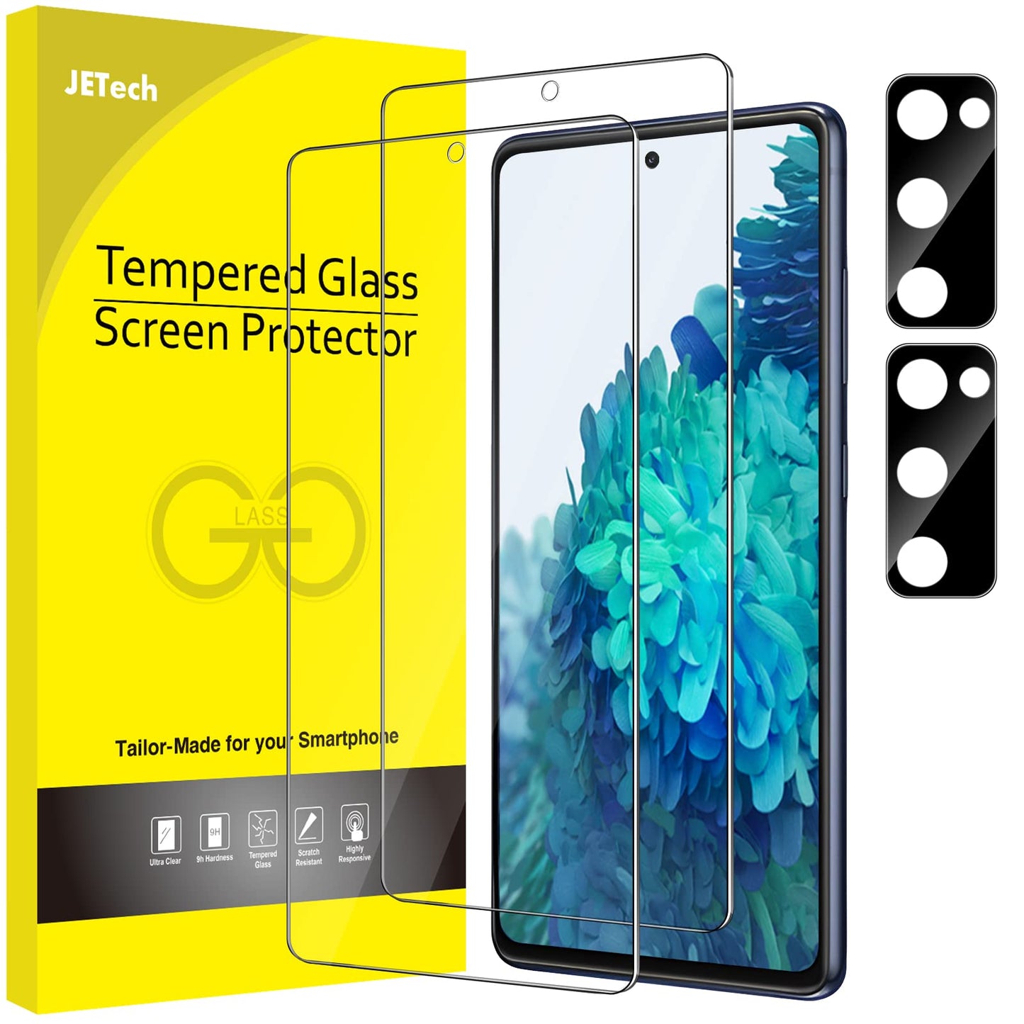 Jetech Screen Protector For Samsung Galaxy S20 Fe 6.5-Inch With Camera Lens Protector, Tempered Glass Film, Fingerprint Id Compa