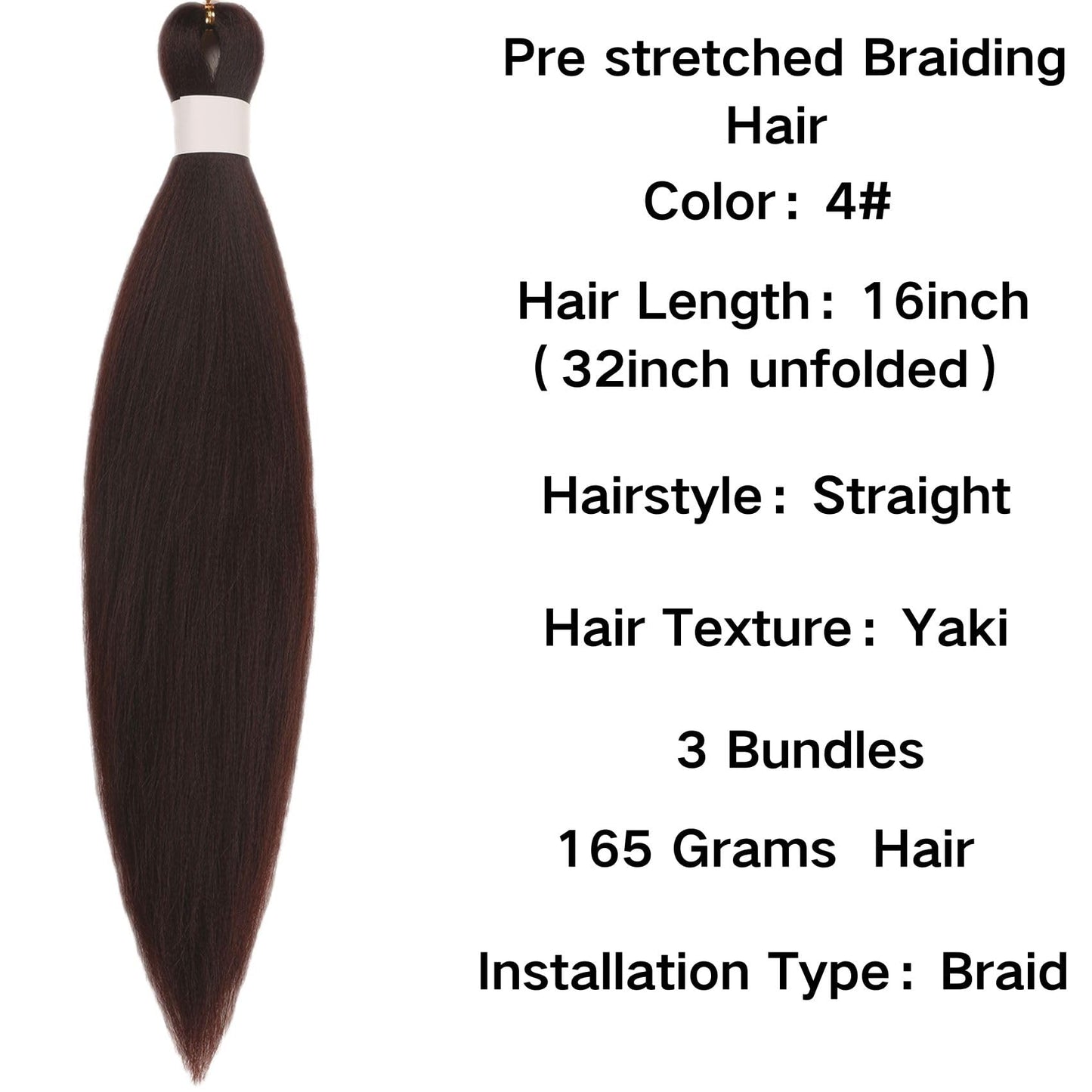 Kids Braiding Hair Pre stretched Color 4 Braiding Hair 16 inch for Kids Girls