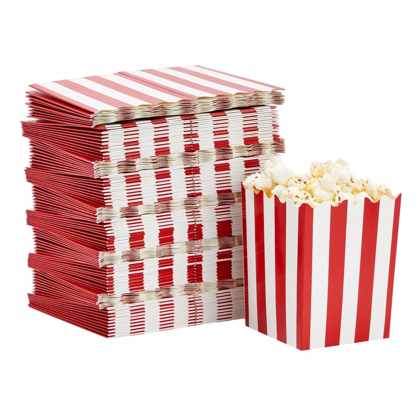 Juvale 100 Pack Red and White Mini Popcorn Boxes for Party, Bulk Paper Popcorn Containers for Movie Night Decorations (3 x 4 In)