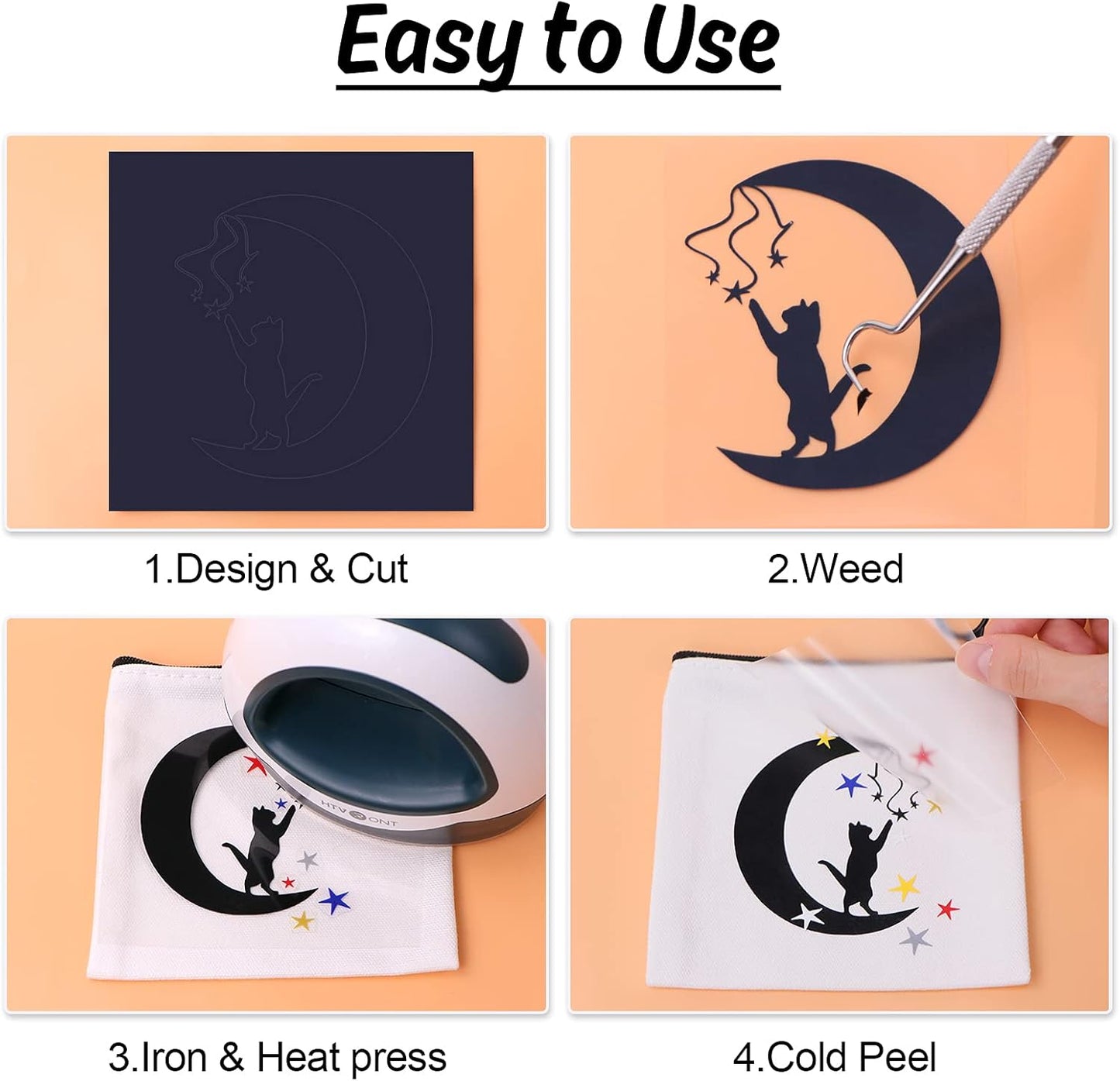 HTVRONT HTV Vinyl Rolls Heat Transfer Vinyl - 12" x 5ft White - Easy to Cut & Weed & Transfer, Great Stickiness, Use Widely, Personalize Gift & Custom Made