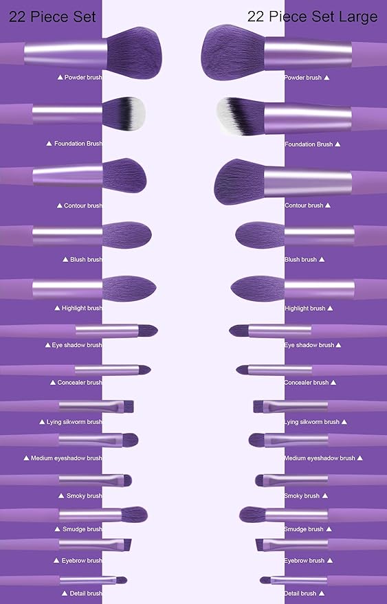 Makeup Brushes 22 Pcs Makeup Kit,Foundation Brush Eyeshadow Brush Make up Brushes Set (Purple, 22 Piece Set)