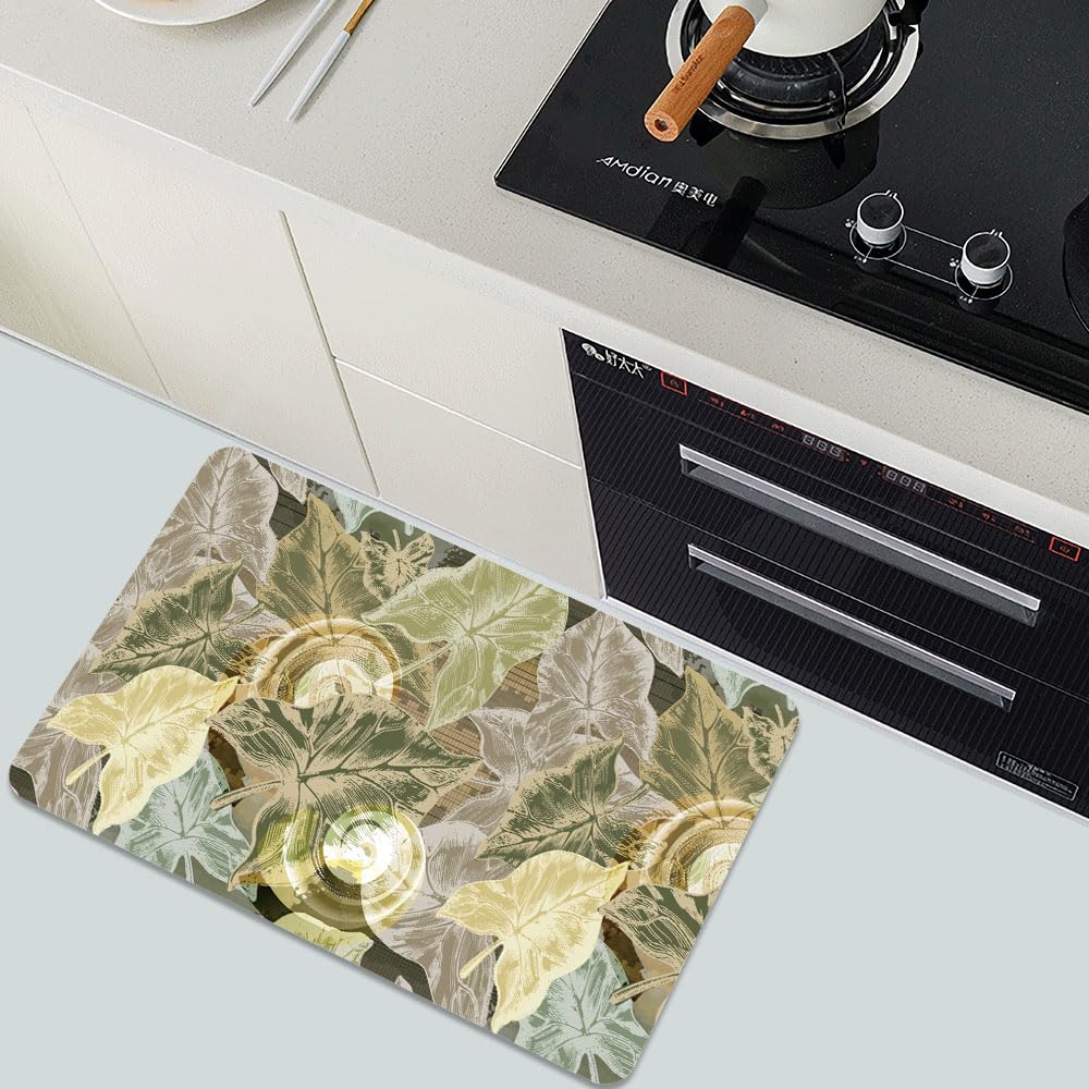 ZHUZHISHAN Diatomaceous Earth Bath Mat,Abstract Tropical Plant Non-Slip Volume Super Absorbent Fast Drying for Bathroom Kitchen Door mat,Eco-Friendly Easy to Clean 16×24Inch (40 * 60cm)