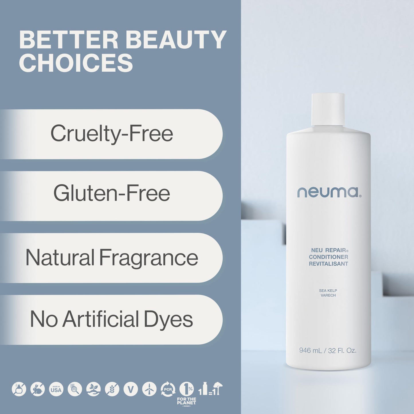 Neuma Neu Repair Conditioner 32 Fl. Oz. Sulfate Free Paraben Free Repairing Conditioner - Fortifies, Revitalizes, Strengthens, N
