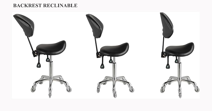 FRNIAMC Adjustable Saddle Stool Chairs with Back Support Ergonomic for Medical Clinic Studio Salon Office and Home (Black)