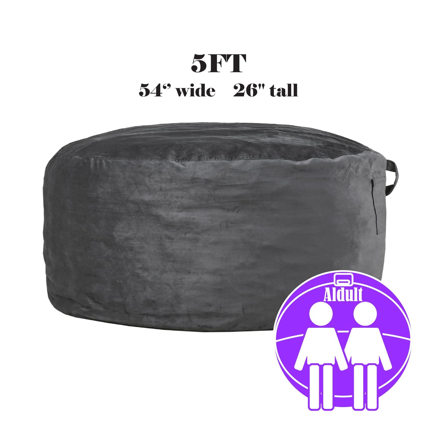 Codi Big Giant Bean Bag Chair with Filler Included, 5 FT - Comfy Large Beanbag Chairs for Adults - Machine Washable and Soft Mink Bonded Cover - Charcoal Grey, 5ft