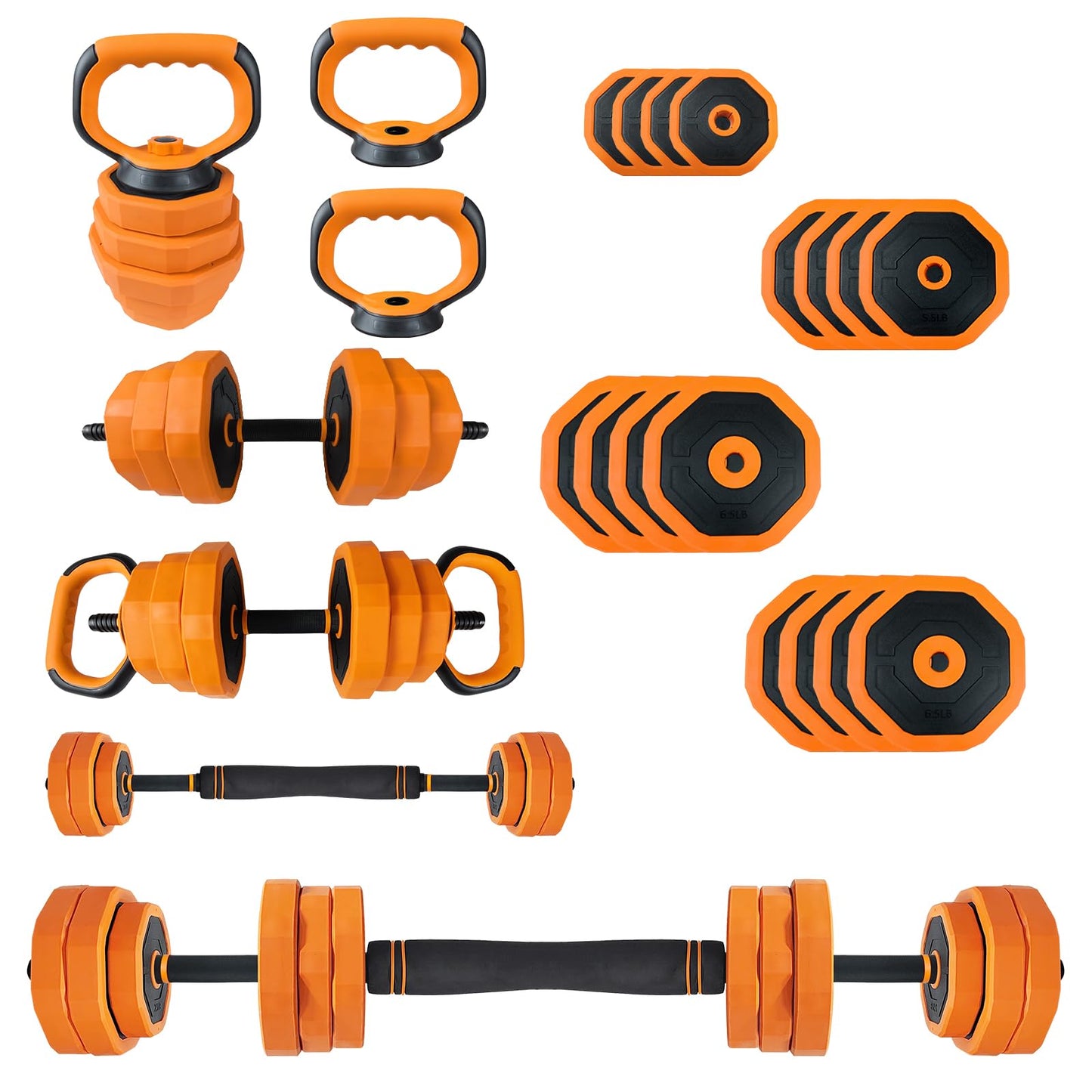 Garvee 4-In-1 Adjustable Dumbbell Set (44/66/88LB) - Convertible to Barbell, Kettlebell & Push Up Stands, Home Gym Equipment for Men & Women, Space Saving Weights with PVC Coating,88 LBS