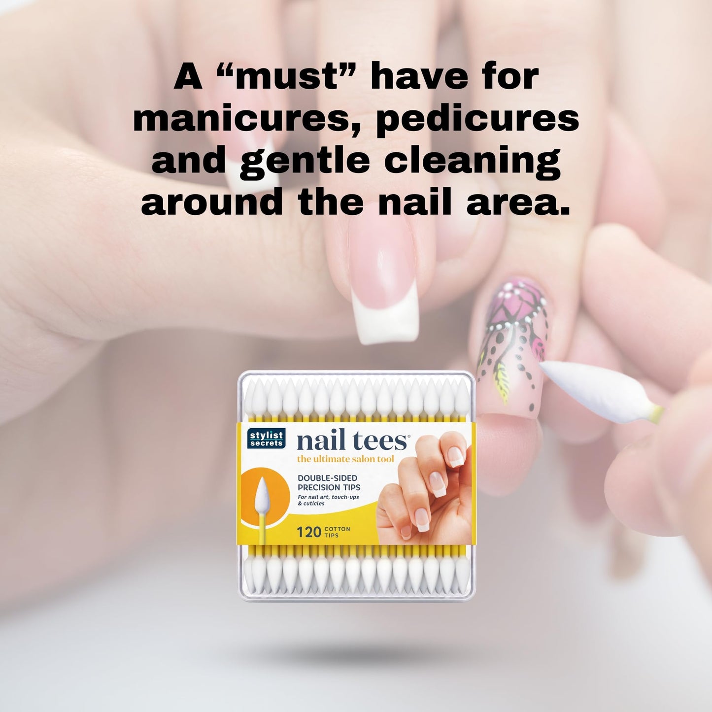 Fran Wilson NAIL TEES COTTON TIPS 120 Count - The Ultimate Nail Tool, Multi-Purpose Double-sided Swabs with Pointed Ends for Pre