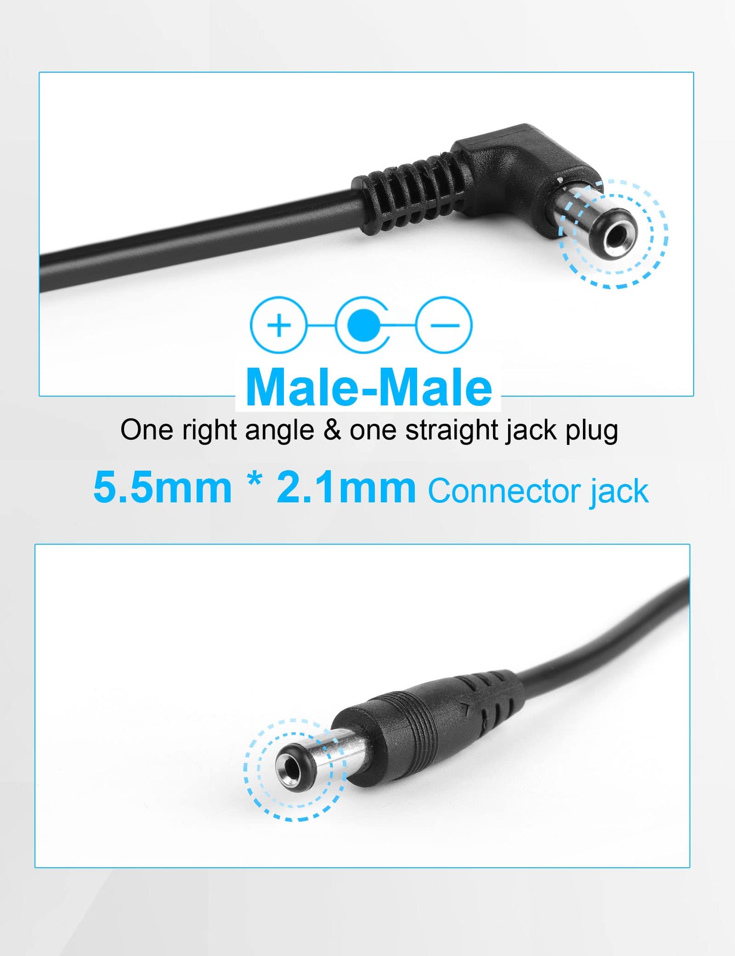 Mr.Power Guitar Effect Pedal Dc Cable 5.5 X 2.1Mm Power Lead/Cord, Male To Male 24Awg Connector Plug Wire Adapter (24 In, 8 Pack