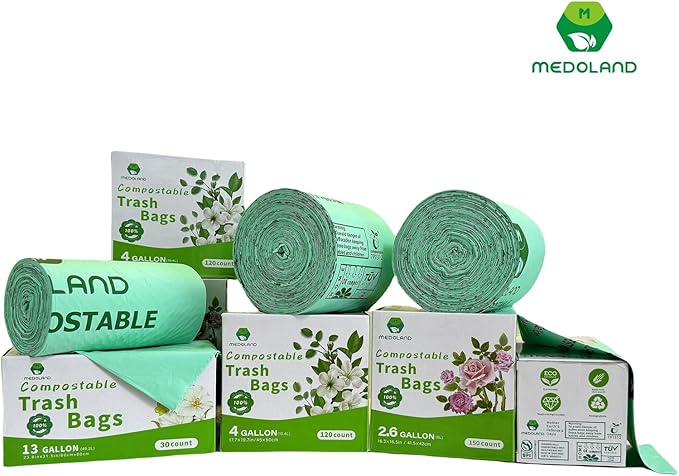 BPI Certified Compostable Trash Bags 2.6 Gallon (150Count) - 2X Thicker Than Regular, Fits Countertop Bins, 0.71mil Thick & Leakproof for Food Scraps, 90-Day Breakdown, Plant-Based Kitchen Waste Bags
