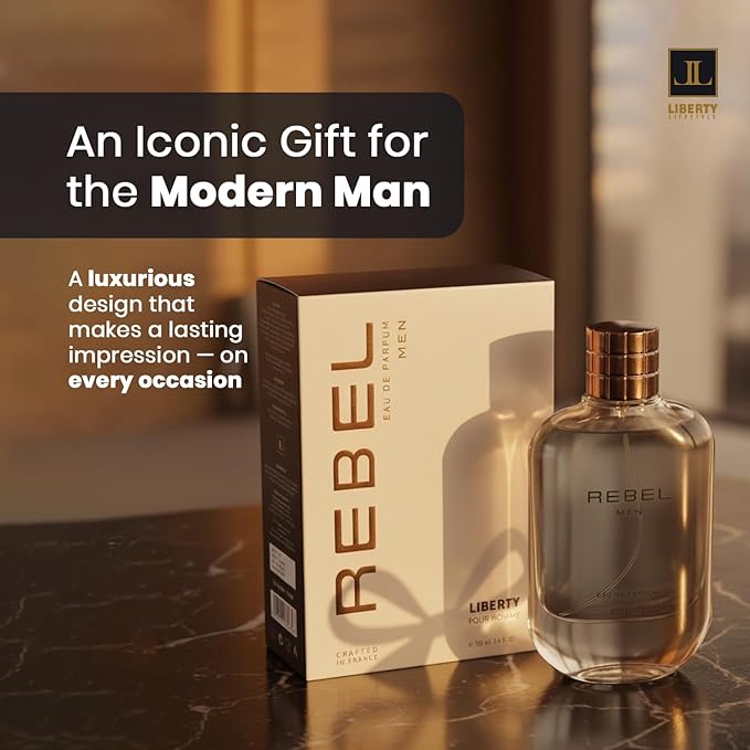 Liberty Luxury Rebel Perfume for Men 100ml, Powerful Long Lasting Eau De Parfum with Spicy Woody Notes Masculine Fragrance for the Modern Rule Breaker, men cologne, Gift For Men,100ml