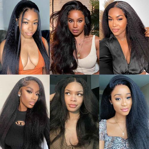 veravicky Kinky Straight Wig Human Hair 14 inch Glueless Kinky Straight 13x4 Lace Front Wig Pre Plucked HairLine with Baby Hair 180% Density Yaki Straight Wigs Natural Black Color
