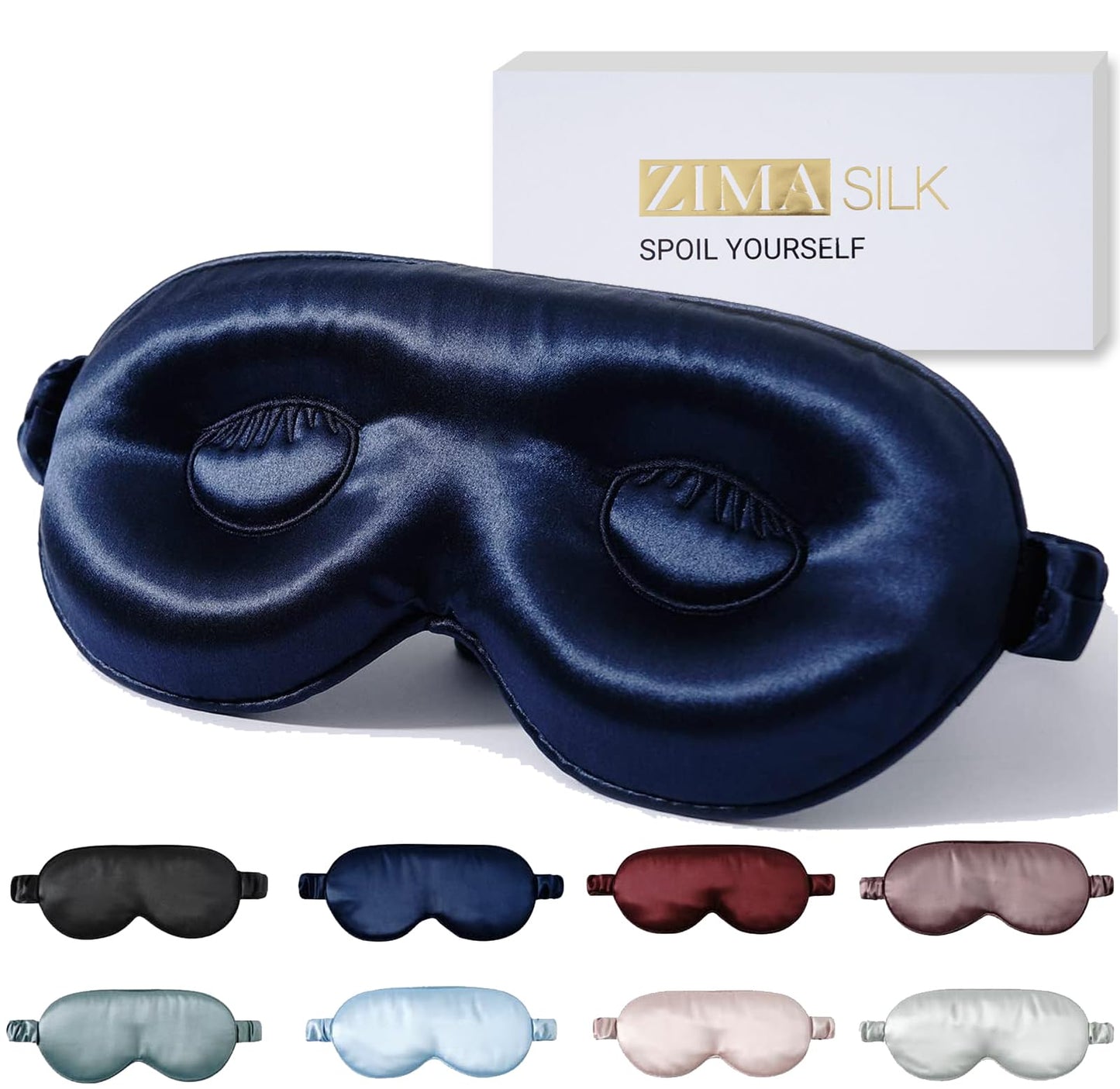 ZIMASILK Adjustable 22 Momme 100% Pure Mulberry Silk Sleep Mask, 3D Contoured Cup Eye Mask for Sleeping, Super Soft Breathable Blindfold, Perfect Blocks Light for Sleeping. (Navy Blue)