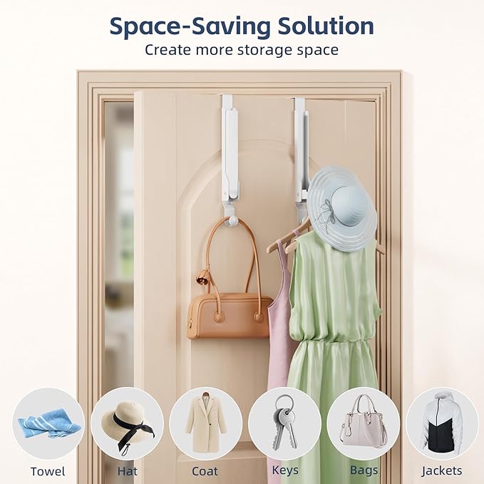 2 Pack Over The Door Drying Rack for Laundry, Over The Door Hanger Foldable, Rust-Resistant Over The Door Clothes Hanger,Heavy Duty Over The Door Hooks Hanger,Over Door Hook for Hanging Clothes,White