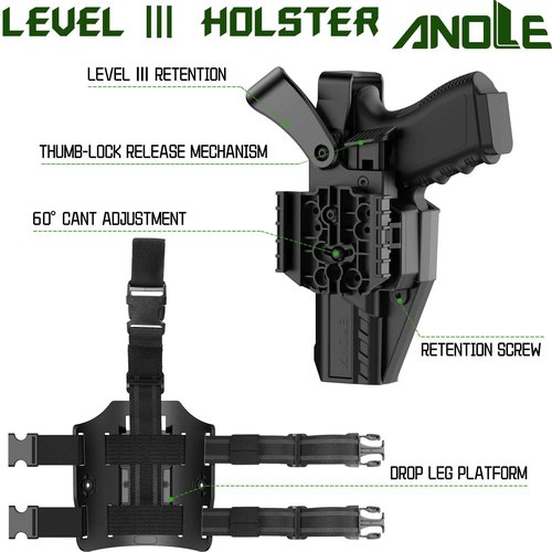 Level Ⅲ Optic Cut Holster for Glock 17 19 19x 44 45 Gen 1-5, Glock 22 23 31 32 Gen1-4, Drop Leg Anti-Slip Strap Holster, Right Hand