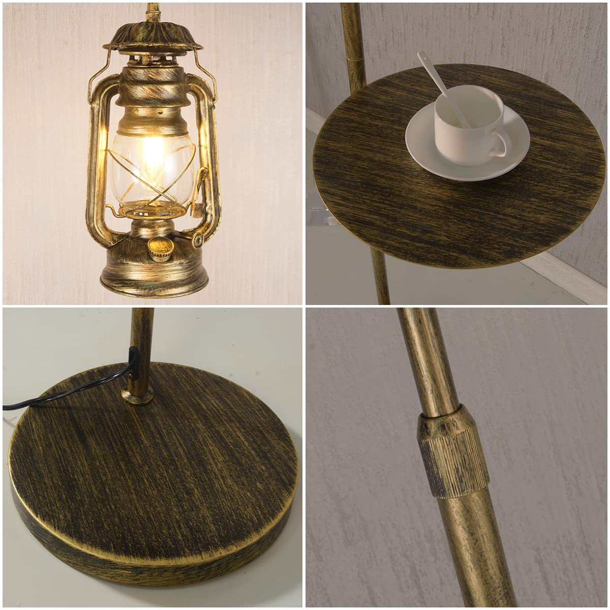 beaysyty Farmhouse Adjustable Floor Lamps with Tray Lantern Tall Standing lamp for Bedroom Home Decor for Office Cafe Den Living Room Bedroom, On/Off Foot Switch and Brushed Rustic (Bronze)